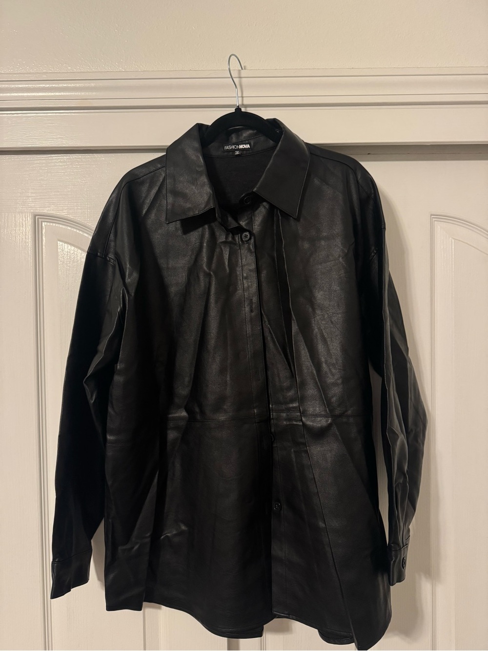 Fashion Nova Black Faux Leather Button-Front